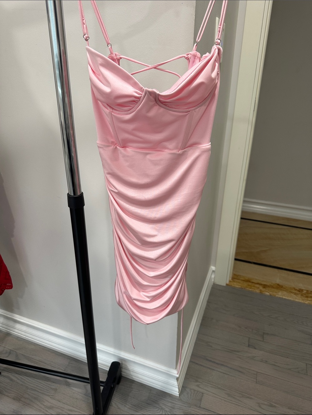 Lucy in the Sky Light Pink Ruched Bodycon Mini Dress